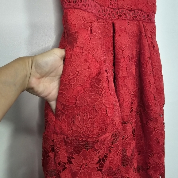 Revolve Nicholas Red Floral Lace Rouleau Ball Midi Dress Cocktail Wedding guest - Picture 8 of 11